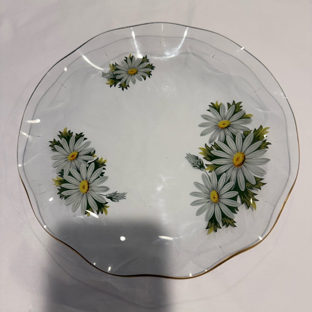 Vintage Pilkington Chance Clear Glass Serving Tray with Daisies & Scalloped Edge